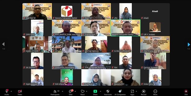 Bedah Buletin Integritas Bawaslu Kabupaten Bantul ( Edisi 6 Tahun 2024 ) Melalui Zoom Meeting