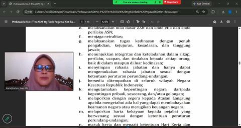 Bawaslu Kabupaten Bantul menyelenggarakan kegiatan Internalisasi Peraturan Bawaslu (Perbawaslu) Nomor 1 Tahun 2026 tentang Tata Tertib Pegawai di Lingkungan Bawaslu, Jumat (23/10/2026).