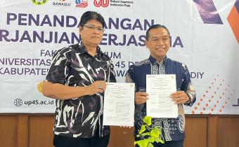 Prosesi Penandatanganan Perjanjian Kerjasama antara Bawaslu Bantul dengan FH UP45 Yogyakarta